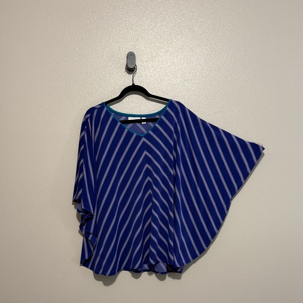 Blue and White Striped Poncho Top